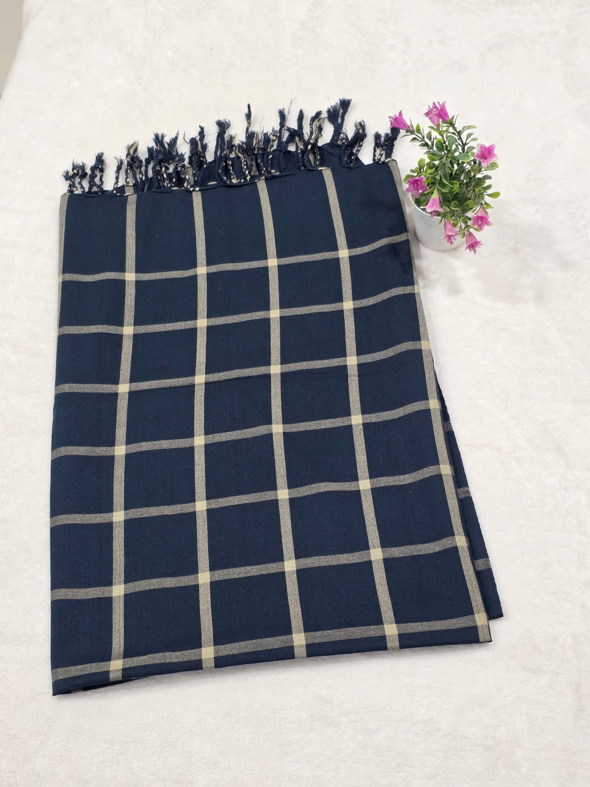 Navy Blue-Check Shawl-007