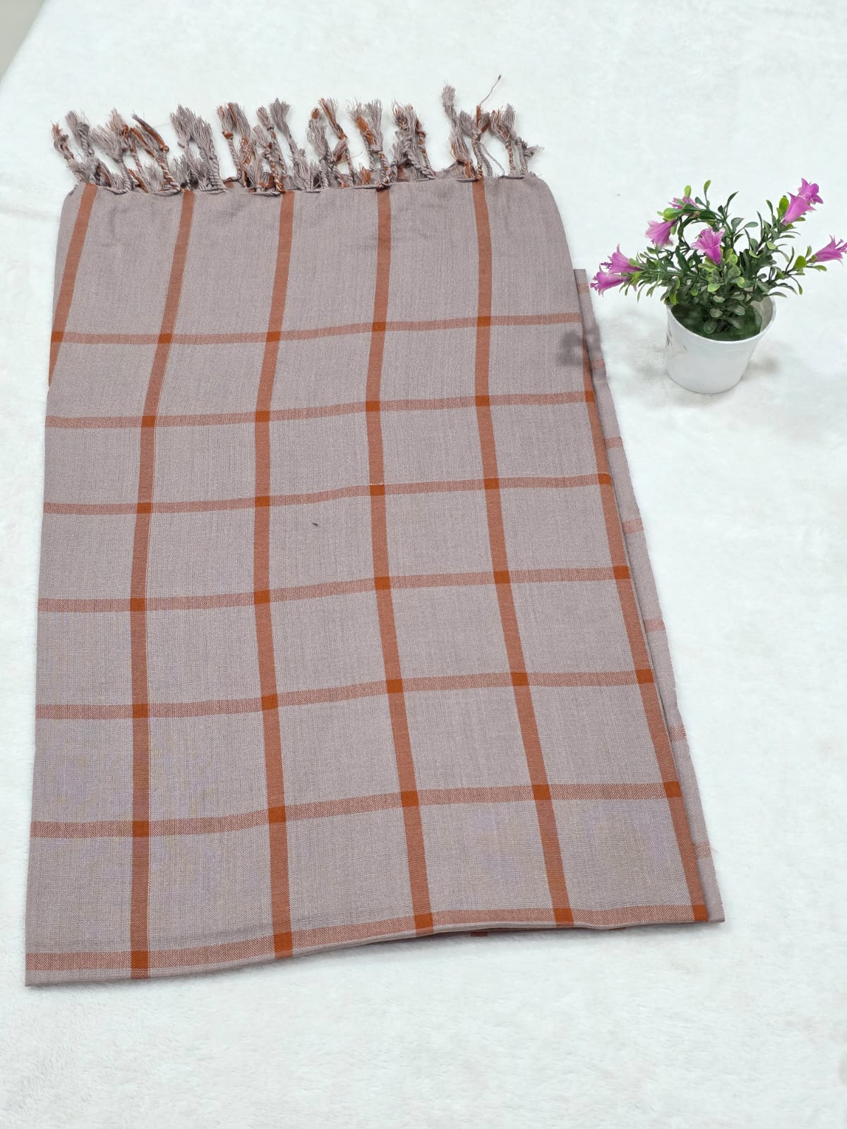 Light Beige-Check Shawl-005