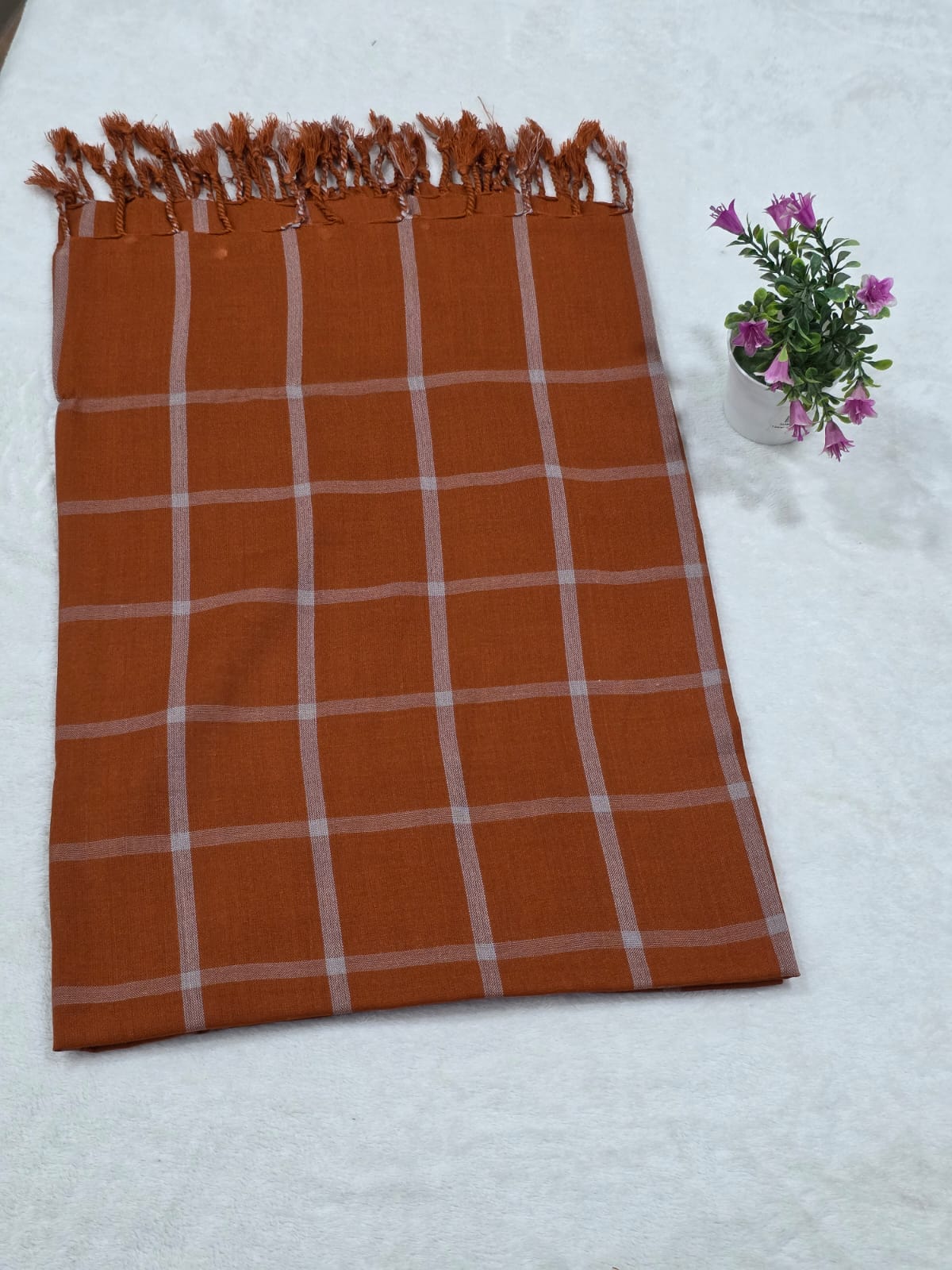 Burnt Orange-Check Shawl-004